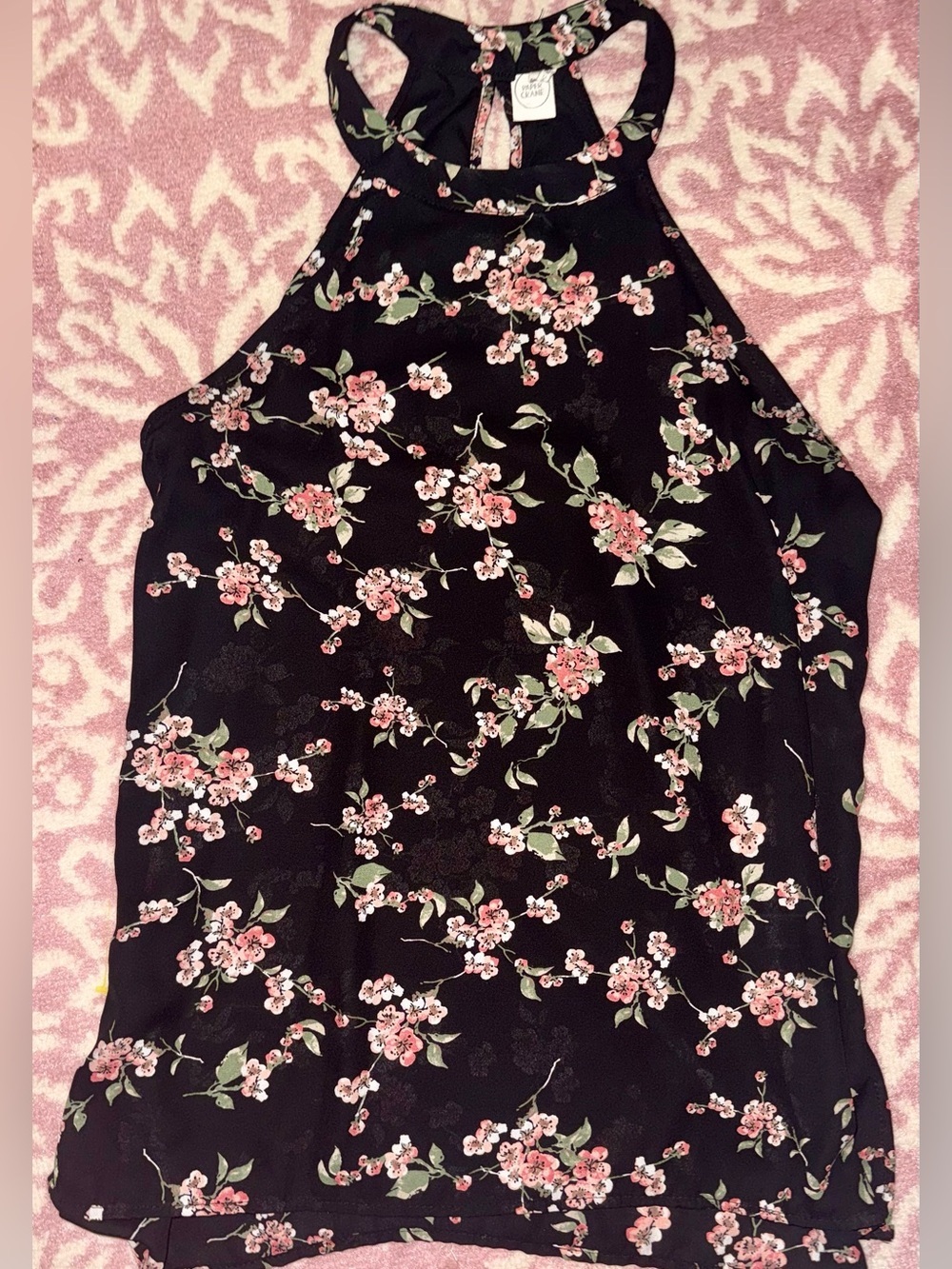 Paper Crane Black Pink Floral Strappy Back Tank Top